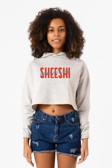 Babymonster Sheesh Beyaz Kırçıllı Kadın Crop Kapşonlu ürün görseli 1