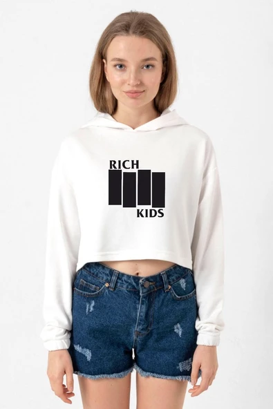 G-Dragon Rich Kids Ekru Kadın Crop Kapşonlu ürün görseli 1