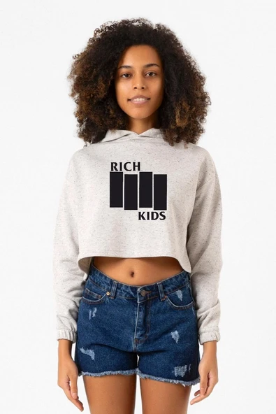 G-Dragon Rich Kids Beyaz Kırçıllı Kadın Crop Kapşonlu ürün görseli 1