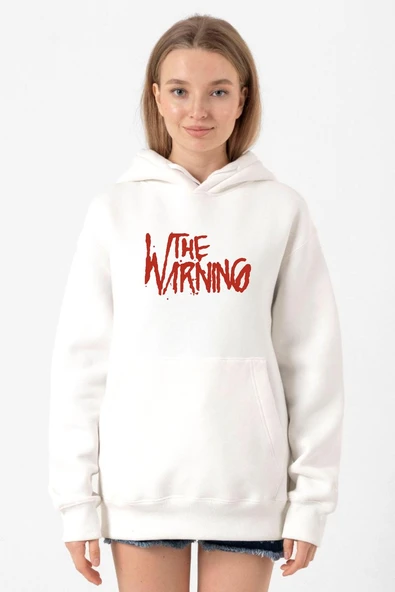 The Warning Logo Beyaz Kadın 3ip Kapşonlu Sweatshirt ürün görseli 1