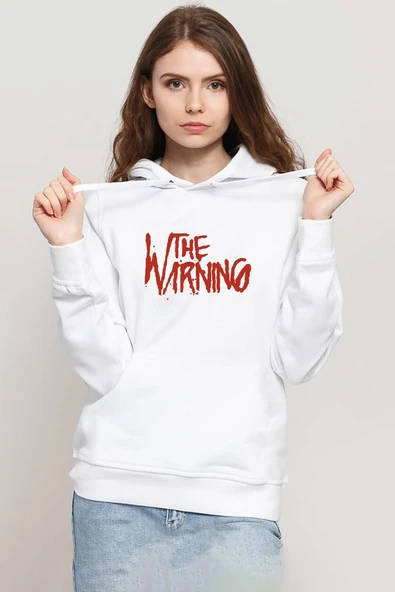 The Warning Logo Beyaz Kadın 3ip Kapşonlu Sweatshirt ürün görseli 1