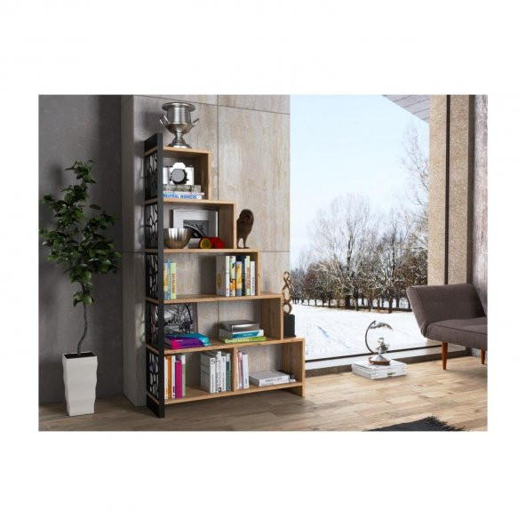 Woodn Love Silva Metal Merdiven Kitaplık - Atlantik Çam / Siyah ürün görseli 1