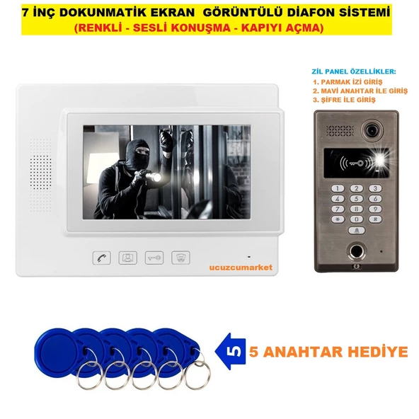 7 İNÇ EKAN DOKUNMATİK EKRAN GÖRÜNTÜLÜ DİAFON SİSTEMİ ürün görseli 1