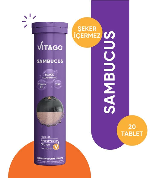 Vitago Sambucus Vitamin C,Çinko 20li Efervesan Tablet ürün görseli 1