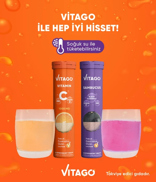 2li-Vitago Vitamin C+Sambucus, 20li Efervesan Tablet - Resim 3