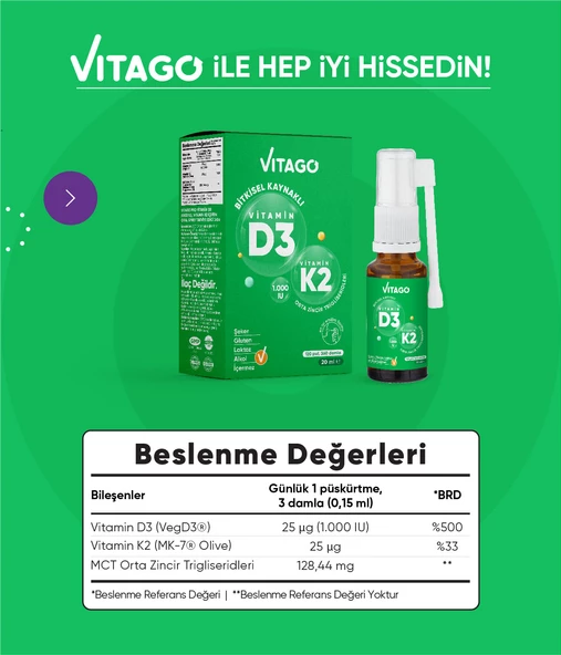 Vitago D3 Vitamini,K2 İçeren Oral Sprey - Resim 3