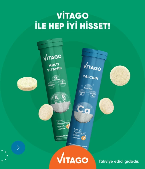 2li Paket-Vitago Multivitamin+Kalsiyum Efervesan Tablet - Resim 3