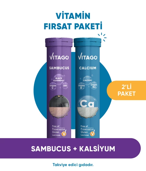 2li Paket-Vitago Sambucus+Kalsiyum,20li Efervesan Tablet ürün görseli 1
