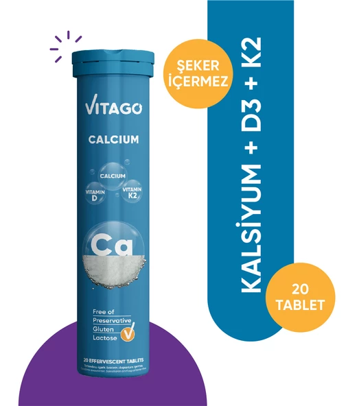 Vitago Prokalsiyum, Vitamin D,Vitamin K2 Efervesan Tablet ürün görseli 1