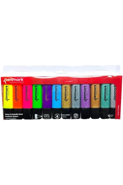 penmark Fosforlu Kalem 12 Li Asetat Karışık Renk 6 Neon 6 Simli ürün görseli 1