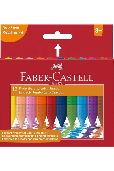 Faber Castell Grip Jumbo 12'li Üçgen Gövdeli Mum Boya / 5281122540000 ürün görseli 1