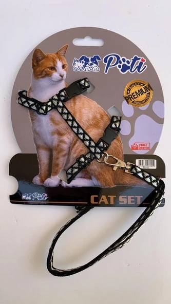 Pati Yavru Köpek ve Kedi Gezdirme Takım Tasması (Ayarlanabilir) Siyah-Gri Dilimli ürün görseli 1