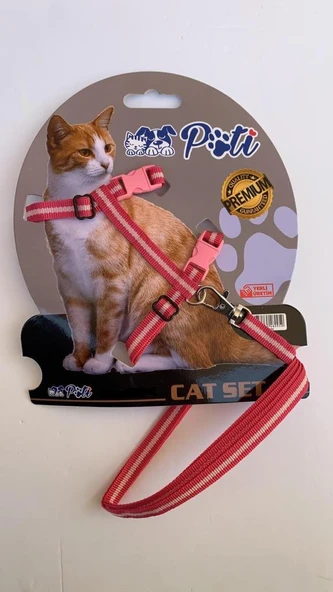 Pati Yavru Köpek ve Kedi Gezdirme Takım Tasması (Ayarlanabilir) Pembe-Beyaz ürün görseli 1