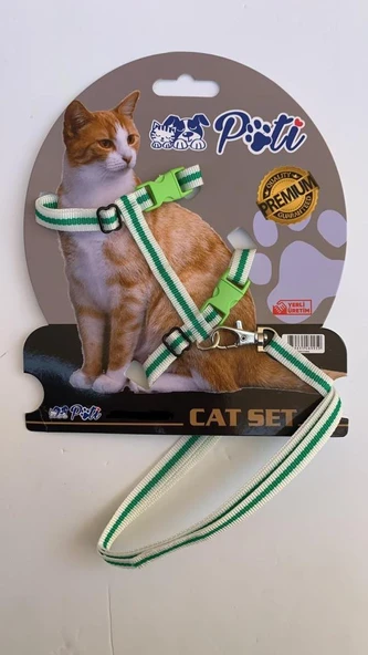 Pati Yavru Köpek ve Kedi Gezdirme Takım Tasması (Ayarlanabilir) Beyaz-Yeşil ürün görseli 1