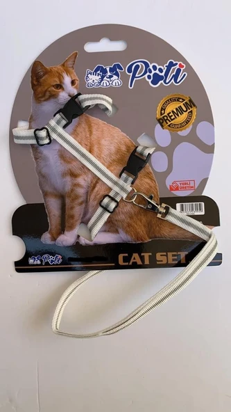 Pati Yavru Köpek ve Kedi Gezdirme Takım Tasması (Ayarlanabilir) Beyaz-Gri ürün görseli 1
