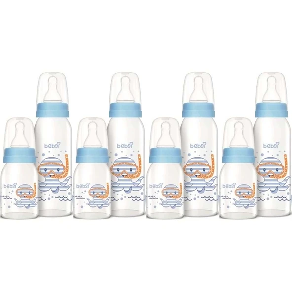 Bebsi Cam Biberon Seti Mavi (250ML+125ML) (4 Lü Set) ürün görseli 1