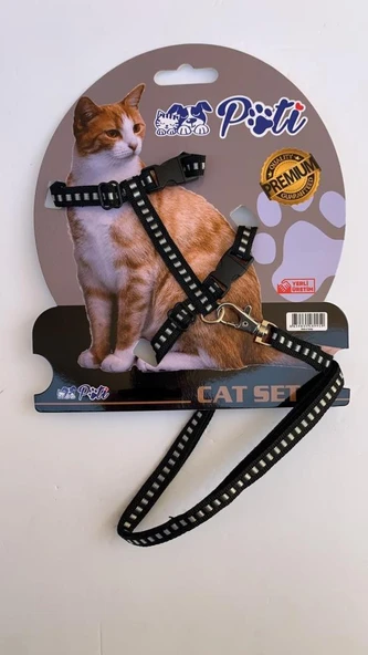 Pati Yavru Köpek ve Kedi Gezdirme Takım Tasması (Ayarlanabilir) Siyah-Şeritli ürün görseli 1