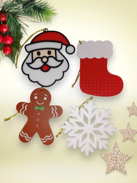 Yılbaşı Çam Ağacı Süsleri 4 lü set Noel Baba, Kurabiye, Kar, Çorap ürün görseli 1