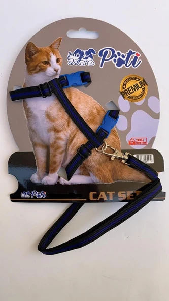 Pati Yavru Köpek ve Kedi Gezdirme Takım Tasması (Ayarlanabilir) Siyah-Lacivert ürün görseli 1