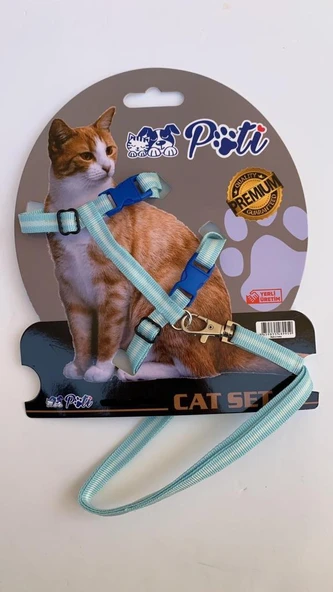 Pati Yavru Köpek ve Kedi Gezdirme Takım Tasması (Ayarlanabilir) Mavi-Beyaz ürün görseli 1