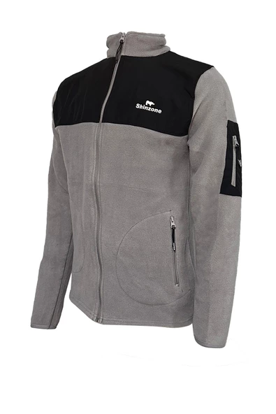 Erkek Regular Fit Fermuarlı Cepli Battal Büyük Beden Polar Gri Sweatshirt ürün görseli 1