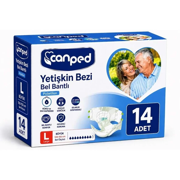 Canped Yetişkin Bezi Bel Bantlı Polietilen L - Büyük - Large  14 Adet ürün görseli 1