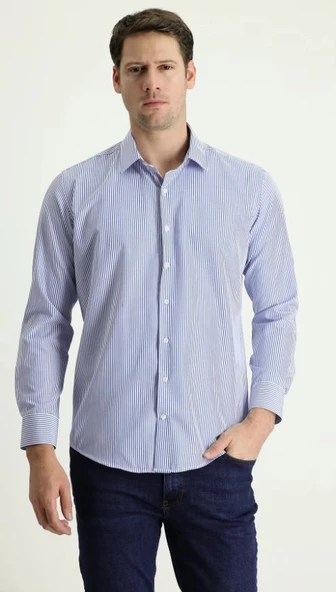 Kiğılı Uzun Kol Slim Fit Dar Kesim Çizgili Pamuklu Gömlek ürün görseli 1