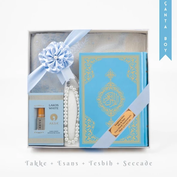 Takke + Esans + Tesbih + Seccade + Kuran Hediye Seti (Çanta Boy, Mavi) ürün görseli 1