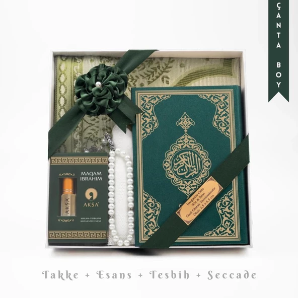 Takke + Esans + Tesbih + Seccade + Kuran Hediye Seti (Çanta Boy, Yeşil) ürün görseli 1