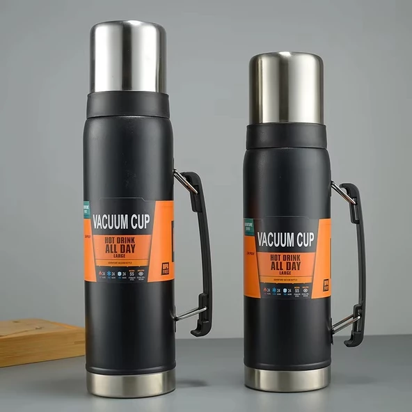Kapris Çift Katlı Paslanmaz Çelik Kulplu Termos 1200 ml Siyah KAP-284 ürün görseli 1