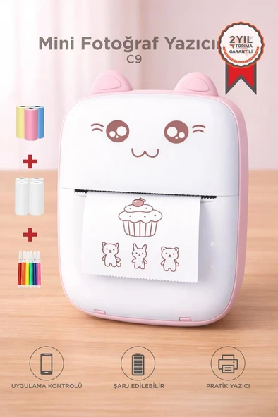 Yazıcı Termal Kablosuz Bağlantılı Ap Kontrol Taşınabilir Mini Yazıcı C9 Pembe ürün görseli 1