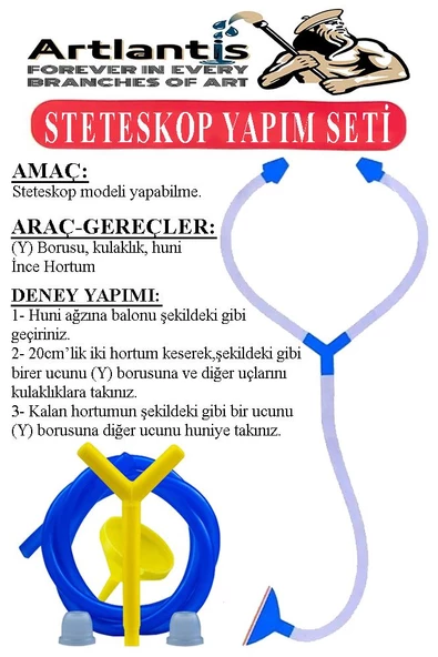 Steteskop Yapım Seti 1 Paket Basit Steteskop Modeli Steleskop Deney Seti Proje Tasarım Eğitici Okul Seti ürün görseli 1