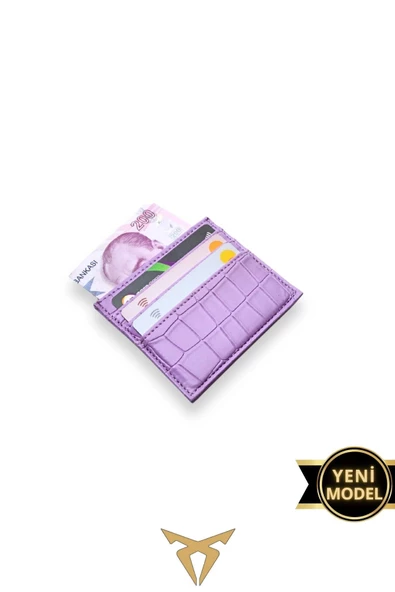 Kadın Kartlık Vegan Deri Minimal Model 6 Kart - 1 Kâğıt Para Bölmeli Lila ürün görseli 1