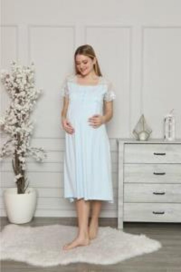LİMİSSİ 2208 Mavi Hamile Lohusa Dantelli Pijama Tk ürün görseli 1