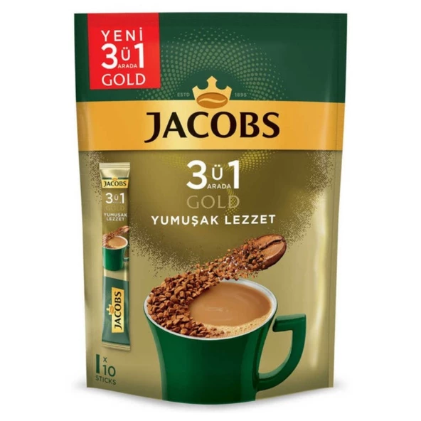 Jacobs 3'ü 1 Arada Gold Yumuşak Lezzet Hazır Kahve – 10'lu Paket ürün görseli 1