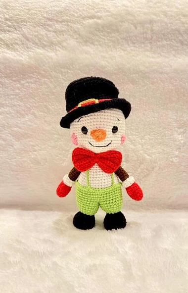 Maskot Şapkalı Kardan Adam Amigurumi Organik Oyuncak ürün görseli 1