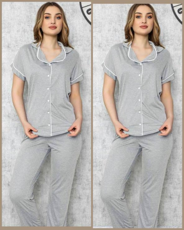 LİMİSSİ 618 Gri Önden Düğmeli  Pijama Tk ürün görseli 1