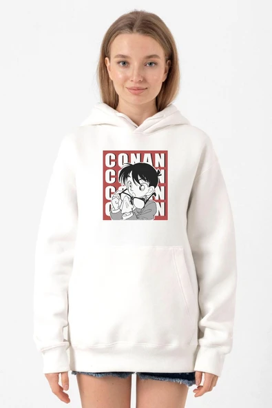 Detective Conan Anime Conan Beyaz Kadın 3ip Kapşonlu Sweatshirt ürün görseli 1