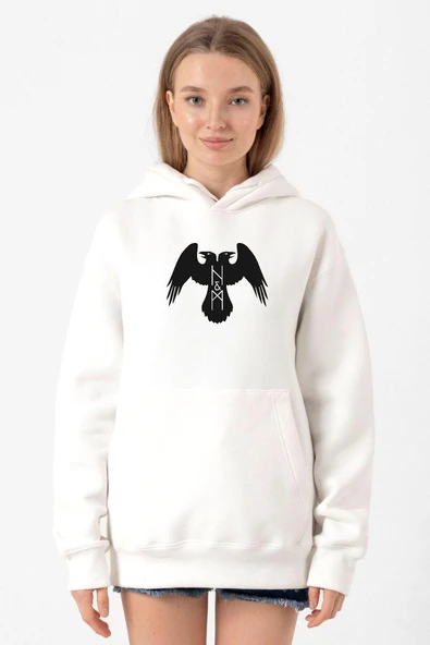 Thor's Ravens Huginn and Muninn Beyaz Kadın 3ip Kapşonlu Sweatshirt ürün görseli 1