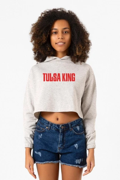 Tulsa King Lettern Beyaz Kırçıllı Kadın Crop Kapşonlu ürün görseli 1