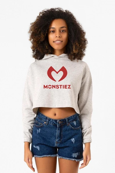 Babymonster Monstiez Beyaz Kırçıllı Kadın Crop Kapşonlu ürün görseli 1