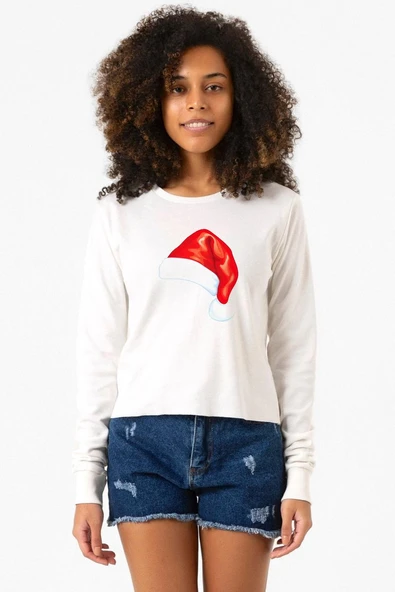 Watercolor Christmas Hat Ekru Ekstra Uzunkol Sweatshirt ürün görseli 1