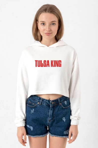 Tulsa King Lettern Ekru Kadın Crop Kapşonlu ürün görseli 1