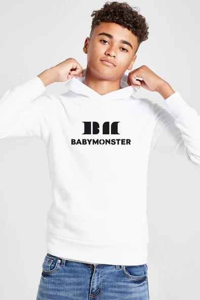 Babymonster Logo Beyaz Çocuk 3ip Kapşonlu  Sweatshirt ürün görseli 1
