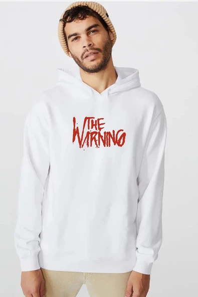 The Warning Logo Beyaz Erkek 3ip Kapşonlu  Sweatshirt ürün görseli 1
