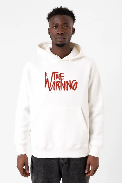 The Warning Logo Beyaz Erkek 3ip Kapşonlu Sweatshirt ürün görseli 1