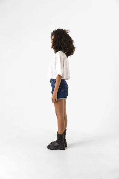 Tulsa King Lettern Beyaz Kırçıllı Kadın Crop Tshirt - Resim 3