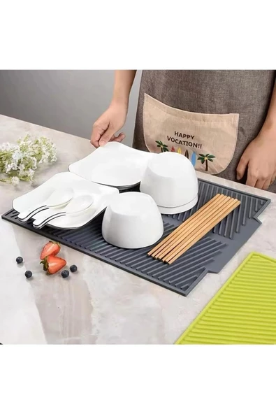 Büyük Boy Silikon Su Toplamaz Bulaşık Kurutma Matı Bulaşıklık - Bulaşık Altlığı 44 X 33 Cm ürün görseli 1