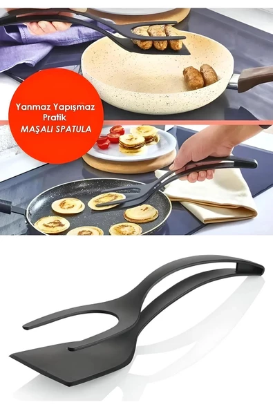 1 Adet Pratik Yanmaz Yapışmaz Teflon Maşalı Spatula- 220 Dereceye Dayanıklı Teflon Servis Set ürün görseli 1