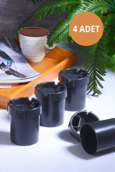 4 Adet Koku Yapmaz Çakmaklık Hazneli Siyah Plastik Küllük Oto Kül Tablası Kül Tabağı ürün görseli 1